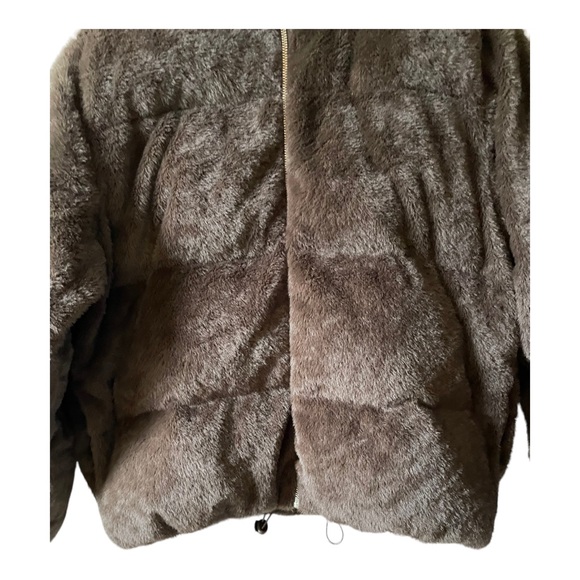 STINE GOYA Aria Fleece Puffer Jacket Dark Brown Faux Fur Coat Size Large - Picture 7 of 16
